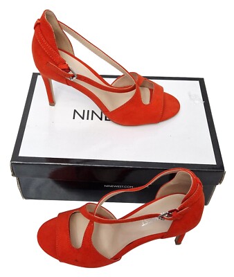 Nine West Favour Damenschuhe rot Riemchen Wildleder hoher Absatz UK 5 UVP 89 £