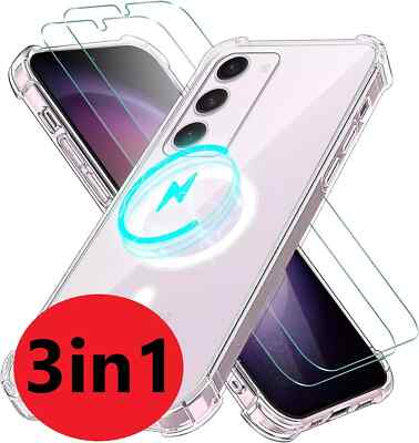 MagSafe Hülle + 2x Schutzglas für Samsung Galaxy S25 S24 S23 S22 Ultra Plus Case