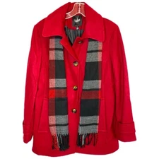 Tower London Fog Wool Blend Double Breasted Plaid Scarf Peacoat Women's Large