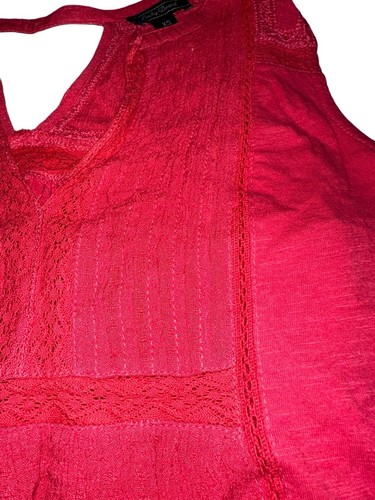 Lucky Brand Womens Sleeveless Top Sz XS Pink Lace Inset V Neck Cut Out Back Boho - Picture 3 of 6
