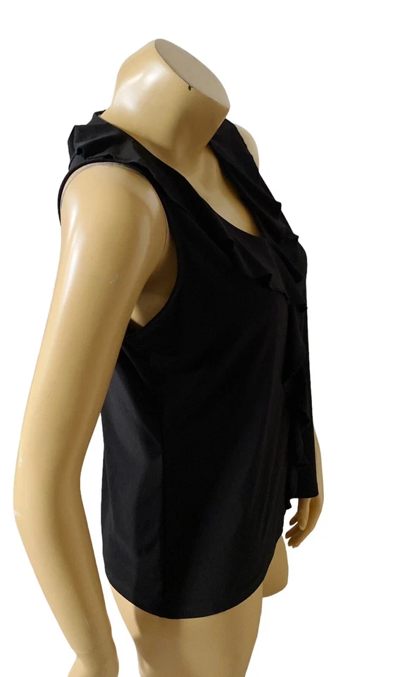 NINE WEST Womens Size Small Black Sleeveless V Neck Ruffled Tank Top Shirt Foto 3 de 4
