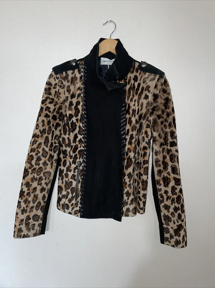 Chaqueta Emilio Pucci Riders Estampado Leopardo Cuero Cremallera Negra Mujer Reino Unido 10 Foto 3 de 4