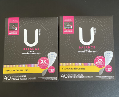 2x  U By Kotex Balance Wrapped Liners 40ct Ea Total 80ct - REGULAR New