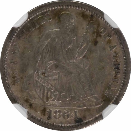1864-S Liberty Seated Silver Dime AU55 NGC - Picture 3 of 4