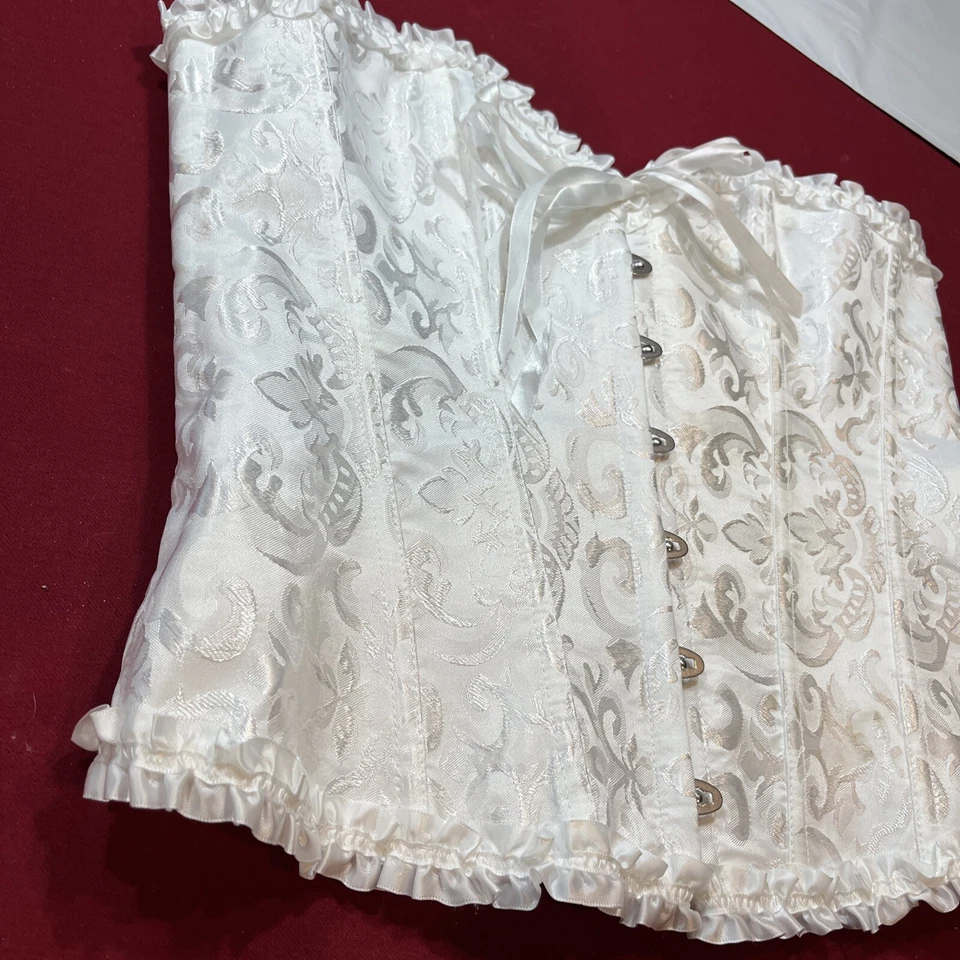 XL WHITE CORSET Bridal SATIN Ribbon LACE UP Silver eye Hooks, Sweetheart Ruffles - Image 4 of 4
