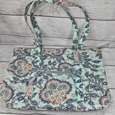 Vera Bradley Authentic Fan Flowers Quilted Zipper Mandy Tote Bag Zipper Purse