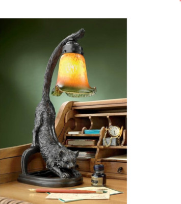  NEW Crouching Cat, Flexing Feline Illuminated Lamp Statue - 8''Wx6.5''Dx18''H-7lbs