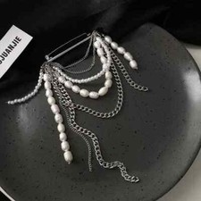 Exquisite Pearl Chains Brooches Pins for Women Vintage Tassel Corsage Pin