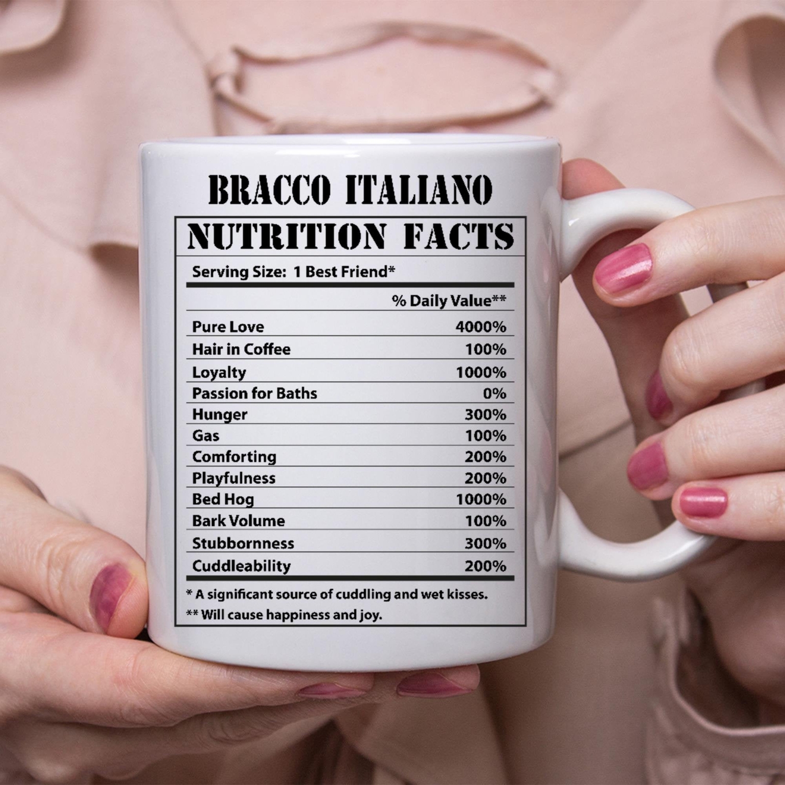 Divertida taza de café blanca información nutricional Bracco Italiano regalos