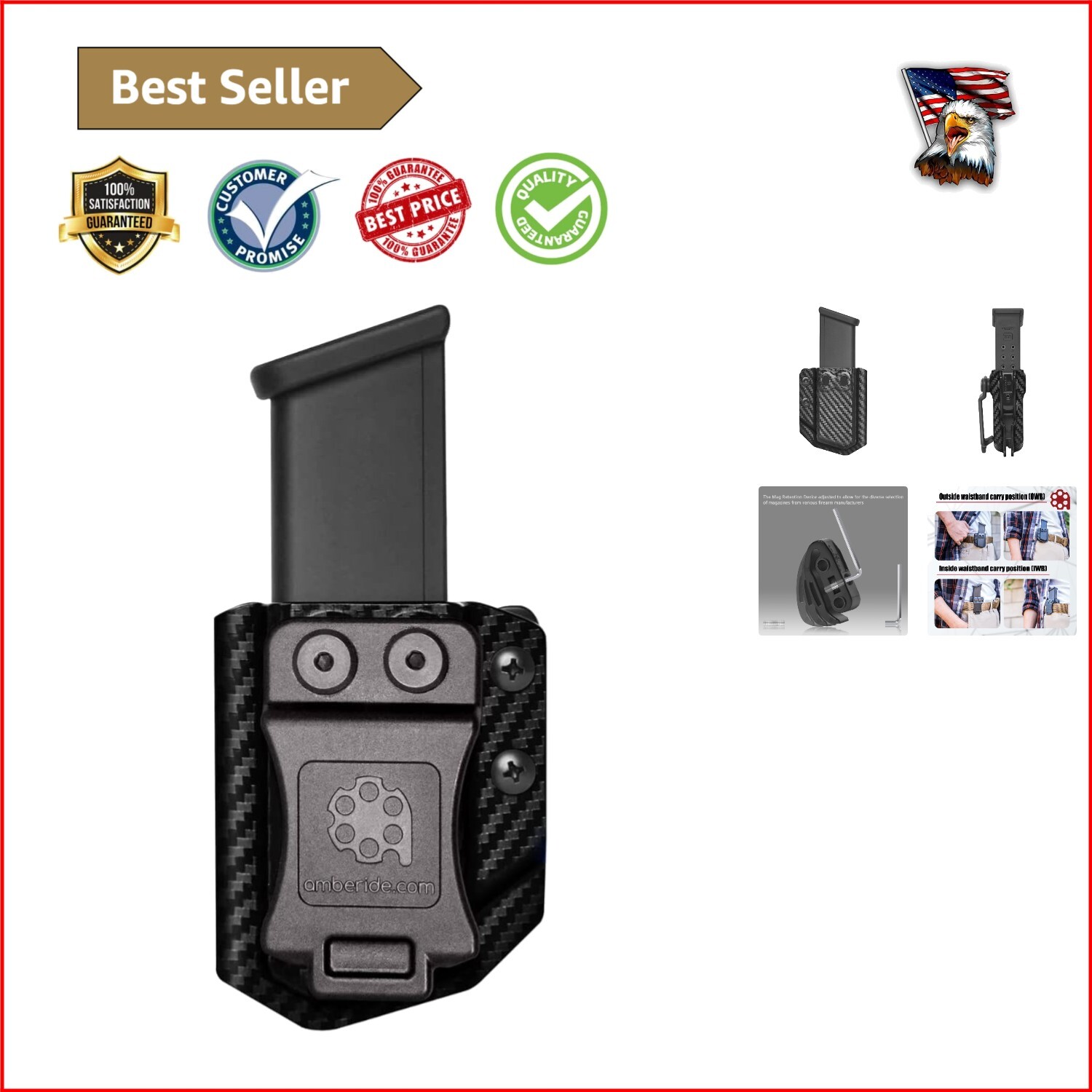 Durable Kydex Magazine Carrier for Double & Single Stack - Ambidextrous Design