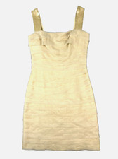 VTG Candela NYC Dress M Gold 100% Silk Tiered Formal Knee Length Event Wedding