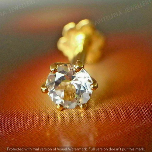 14k Yellow Gold Plated 4 MM Simulated Diamond Nose Piercing Stud Screw Ring Pin - Picture 2 of 5