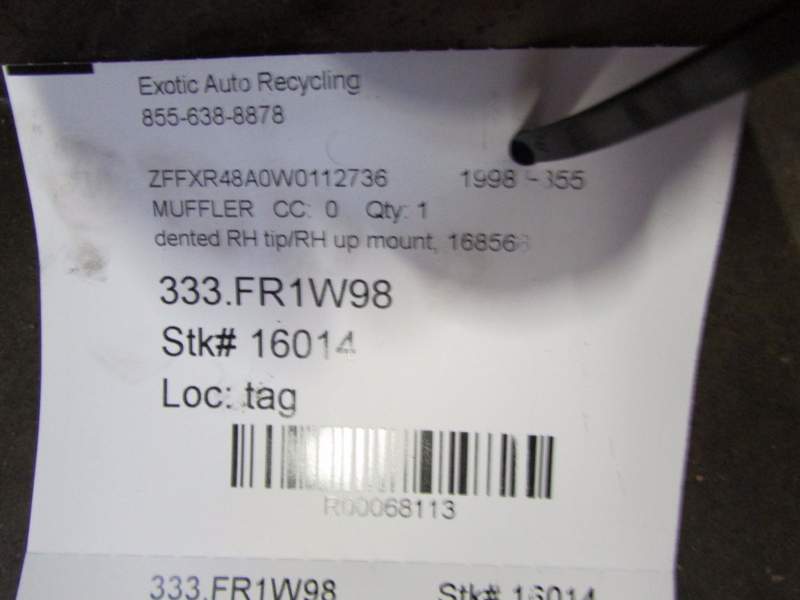 Ferrari F355, Muffler/Exhaust, 5.2 Vehicles Only, Used, Dented Tip, P/N 168568