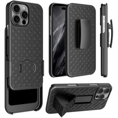 For iPhone 16 15 14 11 Pro Max Plus XR Case Premium 3in1 Combo Belt Clip Holster