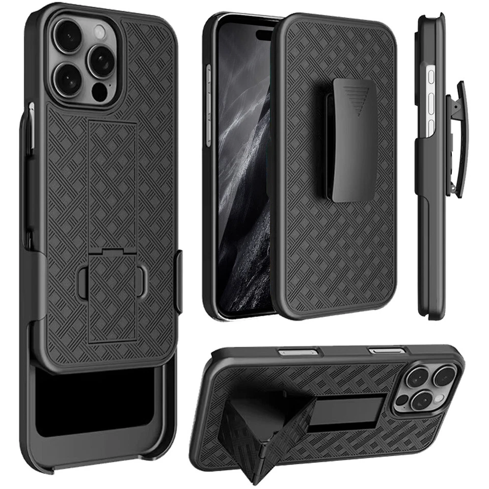 For iPhone 16 15 11 Pro Max Plus Phone Case Premium 3in1 Combo Belt Clip Holster