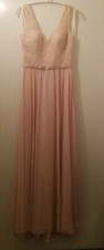 Size 8 Mori Lee Davids Bridal Long BLUSH SHEER Bridesmaid Dress Lace Bodice 