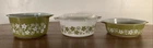 Vintage Pyrex 471 472 473 Crazy Daisy Spring Blossom Green Casserole Dish w/Lid