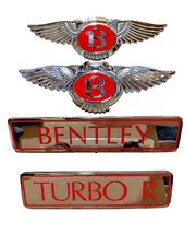 89-97 Bentley Turbo R Rear Chrome Boot Trunk Front Grill Badge SET Red Letters