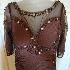 New Hebeos 8 Chocolate Brown Mother Bride Wedding Party Lace Rhinestone L Train