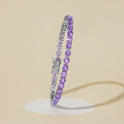 15 ctw Round Cut Amethyst Tennis Women's Bracelet 14K White Gold Plated .925