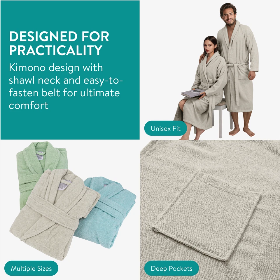 Albornoz Hombre y Mujer de Baño - Albornoz Ducha de 100% Algodón - Talla M Beige - Imagen 4 de 4