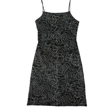 90s Little Black Dress Silver Glitter Paisley Spaghetti Strap Backless Jump 9/10