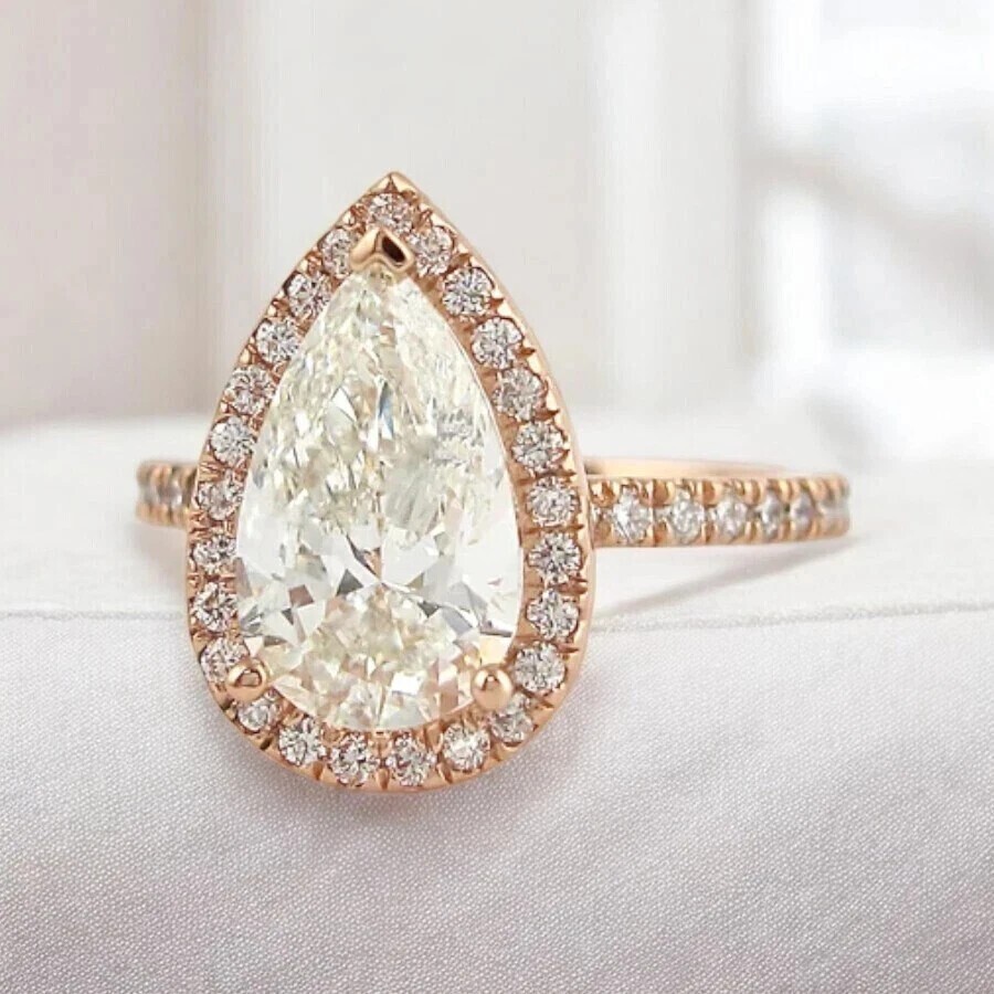 2.0Ct Pear Cut Simulated Diamond Women's Engagement Ring 14K Rose Gold Plated