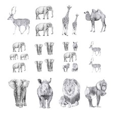 12X Elephant Temporary Tattoo Sticker Cartoon Waterproof Grey Vintage Body Art
