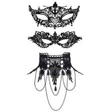 Womens Masquerade Mask Set with Lace Choker Cosplay Cocktail Party Costume Masks
