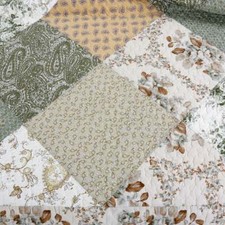 NEW  COZY COTTAGE CHIC PATCHWORK WHITE SAGE GREEN BROWN BLUE COUNTRY QUILT SET