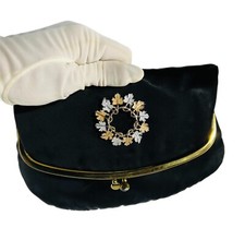 Vintage 1960s HL Harry Levine USA Black Satin Clutch Handbag Fold-Over Kiss-Lock