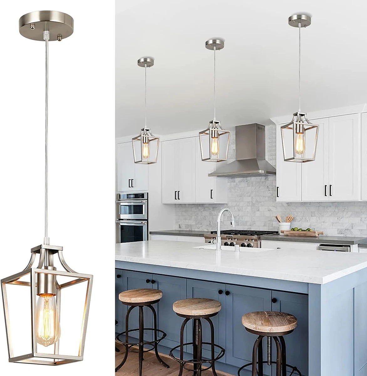 Pendant Light for Kitchen Island Brushed Nickel Lantern Hanging Light Fixtures