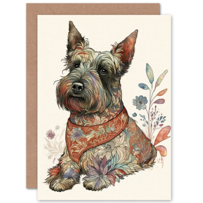 Scottish Terrier Hund Blumenmuster moderne Kunst leere Grußkarte mit Umschlag