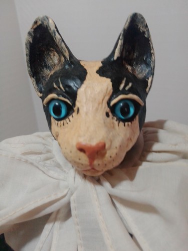 Vintage Hand Crafted Resin and Wood Pioneer Cat Person Doll Shelf Sitter 21 in. - Picture 2 of 4