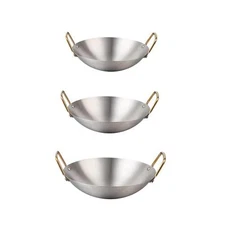 Stainless Steel Wok Frying Pan Cookware Round Bottom Multifunctional Skillet