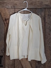 Vintage Liz Claiborne White Linen Blouse With Matching Button Up Blazer Size M