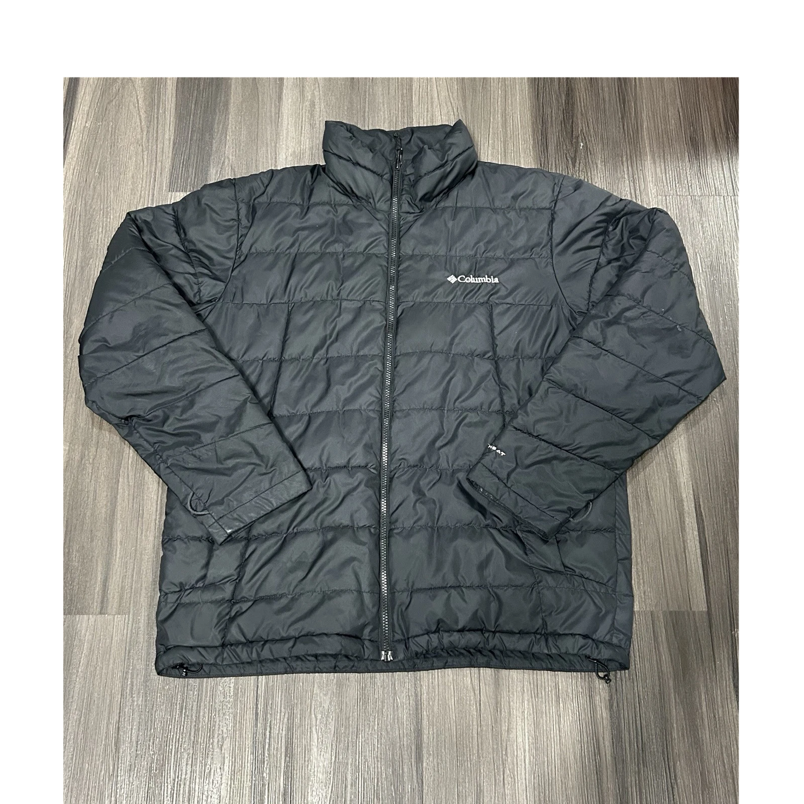 Columbia Black Full Zip Quilted Puffer Jacket Stand-Up Collar L Men's Outdoor
