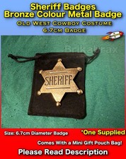 Sheriff Badge Bronze Colour Metal Badge Old West Cowboy Costume Prop Badge 6.7cm