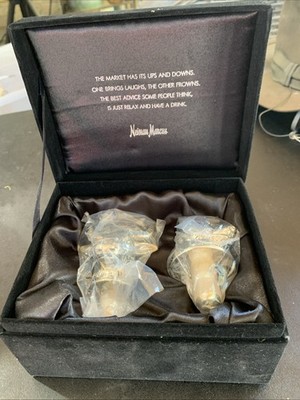 ''Bull and Bear'' Neiman Marcus Silver-Plated Bottle Stoppers in Black Velvet Box