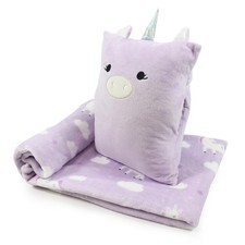 VigorSpring 3-in-1 Kids Unicorn Travel Pillow & Blanket Set w/ Hand Warmer