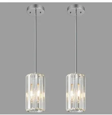Chrome Pendant Lighting Modern Pendant Light Mini Crystal Chandeliers 2- Pack 