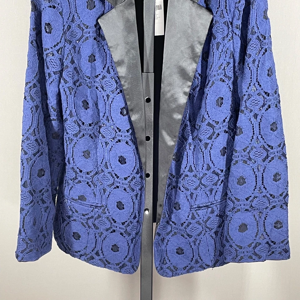 NUEVO Chicos Blazer Chaqueta Mujer Pequeña Negro Azul Floral Encaje Foto 3 de 4