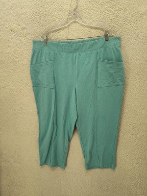 D&co Active Pants Womens 1X Teal Green Stretch Crop Pocket Comfort Casual Lounge
