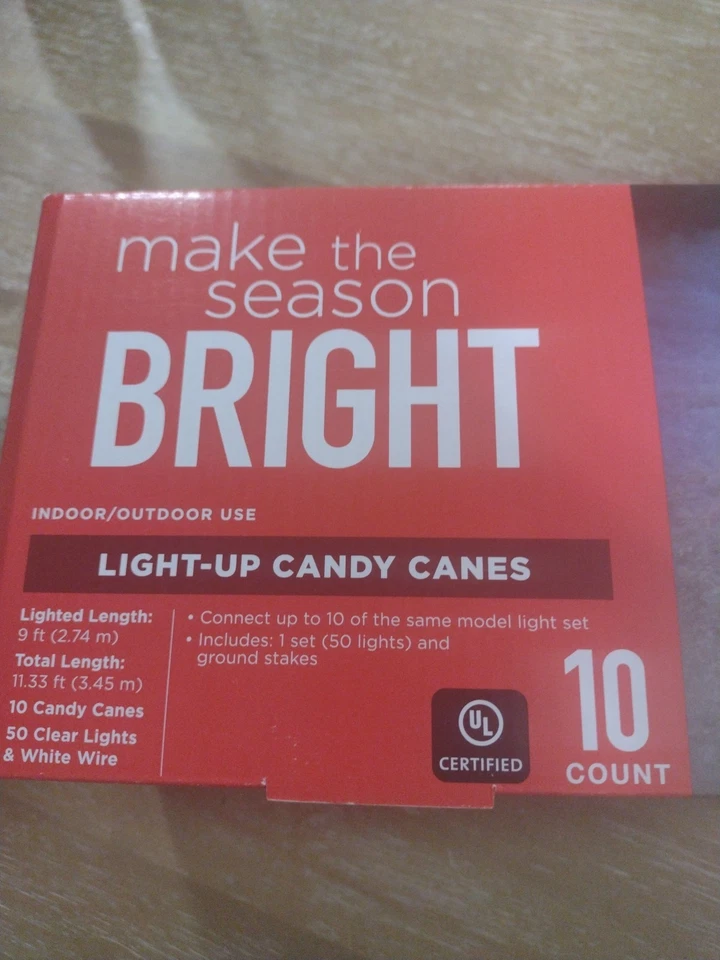 Make the Season Bright 10ct Light Up Candy Canes. 9 Feet 10 Candy Canes. New Box - Image 2 of 4