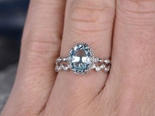 2Ct Oval Cut Simulated Aquamarine Pretty Bridal Ring Set 14K White Gold Plated