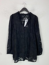 Image of Yours Black Sheer Floral Button Blouse Long Sleeve Relaxed UK 18 NEW