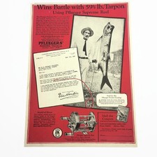 Vintage 1927 Pflueger Tarpon Fishing Tackle Supreme Reel Color Ad Advertisement