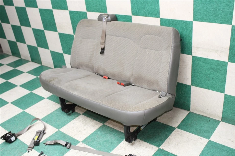 *STAIN* 20' EXPRESS Van Gray Cloth Rear Back 2nd Second Row Bench Set Seat Belts Foto 2 de 4