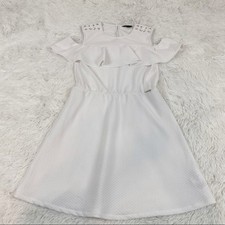Guess cold shoulder ruffle lace up textured dress girl size 14 in white