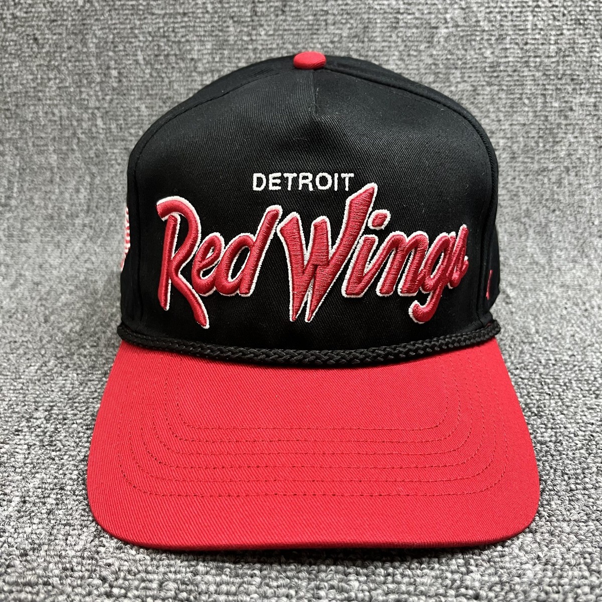 Detroit Red Wings '47 Brand Hitch Rope Snapback Hat Black Red Script NHL Cap